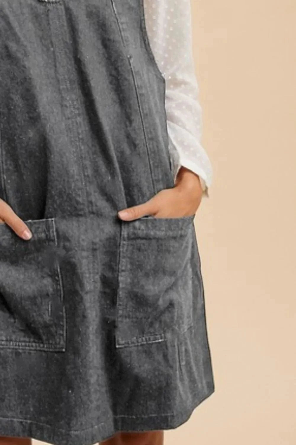 Annie Wear V-Neck Adjustable Strap Denim Overall Dress with Pockets - Fashorio