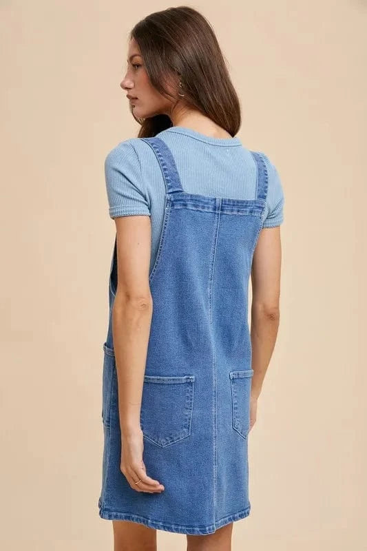 Annie Wear Wide Strap Denim Overall Dress with Pockets - Fashorio