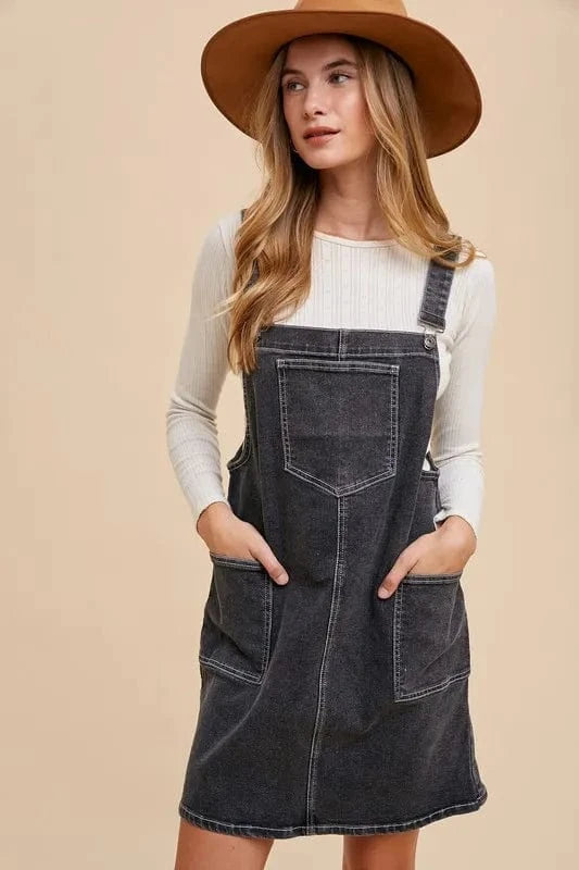 Annie Wear Wide Strap Denim Overall Dress with Pockets - Fashorio
