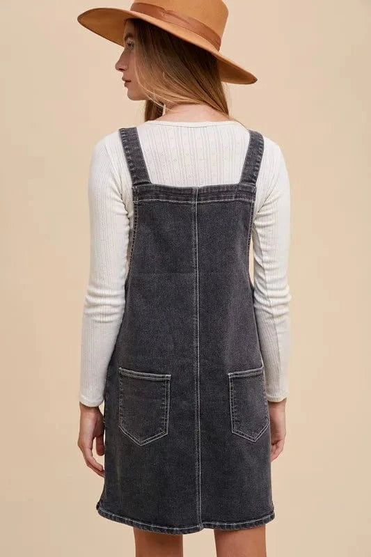 Annie Wear Wide Strap Denim Overall Dress with Pockets - Fashorio
