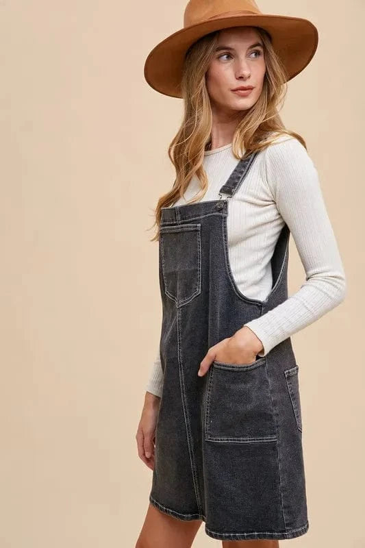 Annie Wear Wide Strap Denim Overall Dress with Pockets - Fashorio