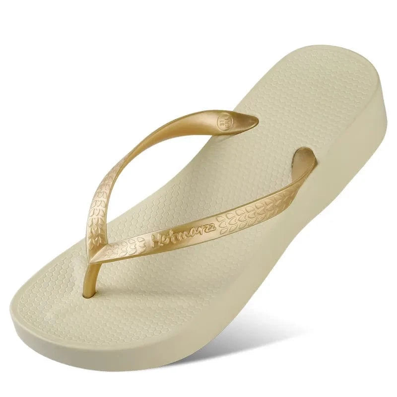 Classic Comfort Wedge Slippers Apricot - Fashorio