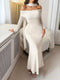 Fashorio Apricot / S Off-Shoulder Scarf Bodycon Maxi Dress