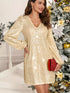 Fashorio Apricot / S Sequin V-Neck Long Sleeve Dress