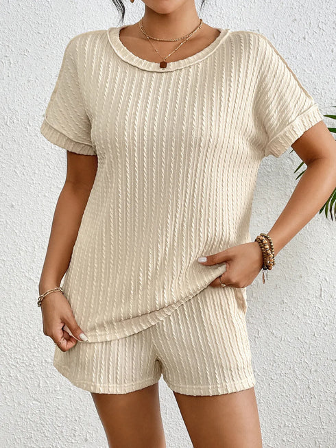 Fashorio Apricot / XS Texture Round Neck Top and Shorts Lounge Set