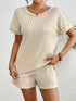 Fashorio Apricot / XS Texture Round Neck Top and Shorts Lounge Set