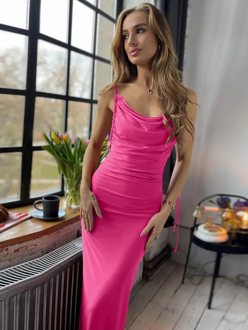 Fashorio Backless Cowl Neck Sleeveless Cami Dress