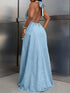 Fashorio Backless Halter Neck Maxi Denim Dress