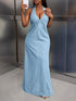 Fashorio Backless Halter Neck Maxi Denim Dress