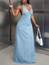 Fashorio Backless Halter Neck Maxi Denim Dress