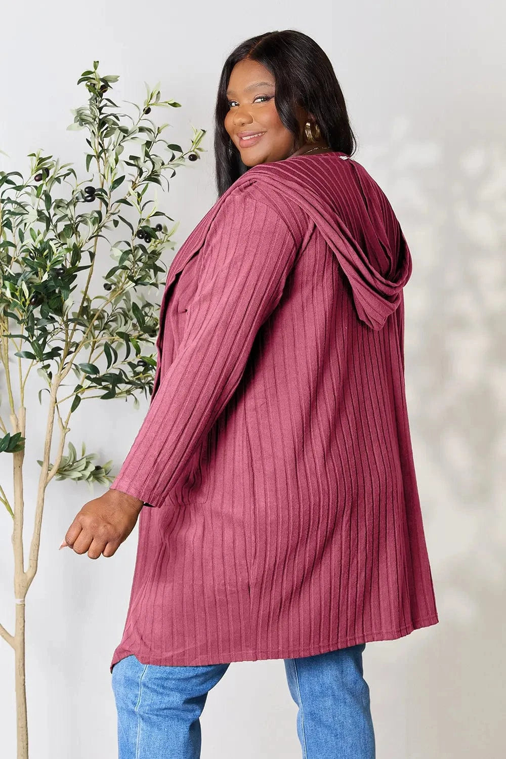 Basic Bae Full Size Hooded Sweater Cardigan - Fashorio