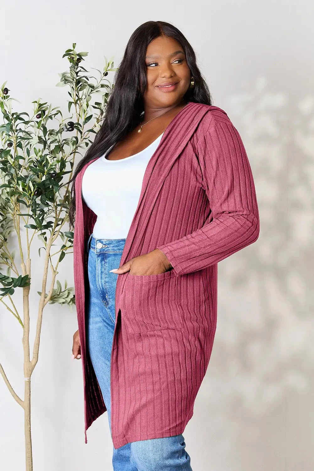 Basic Bae Full Size Hooded Sweater Cardigan - Fashorio