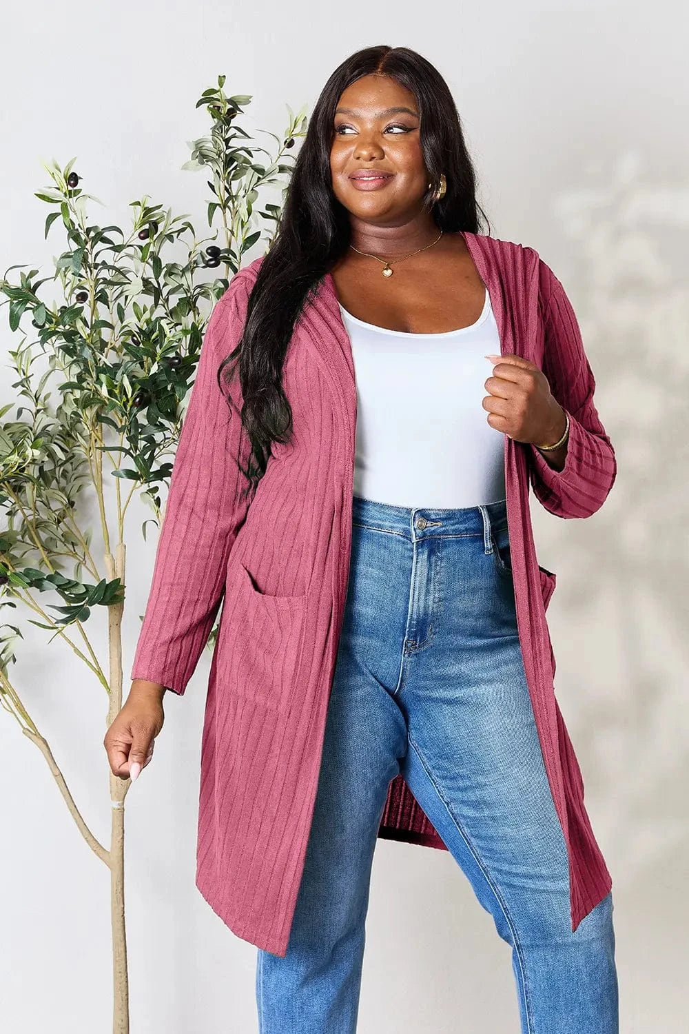 Basic Bae Full Size Hooded Sweater Cardigan - Fashorio