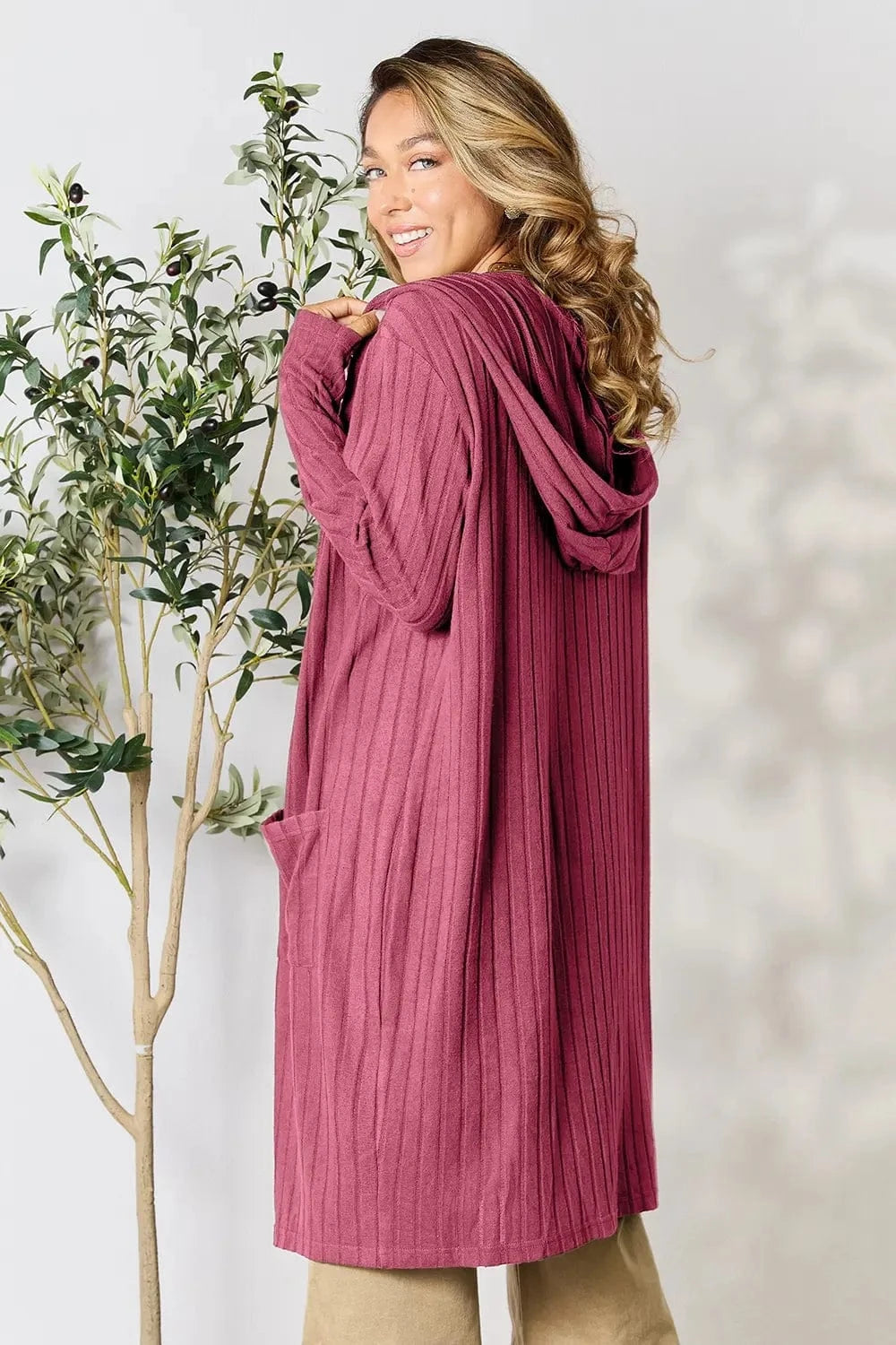 Basic Bae Full Size Hooded Sweater Cardigan - Fashorio