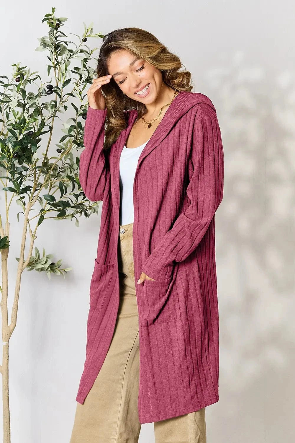 Basic Bae Full Size Hooded Sweater Cardigan - Fashorio