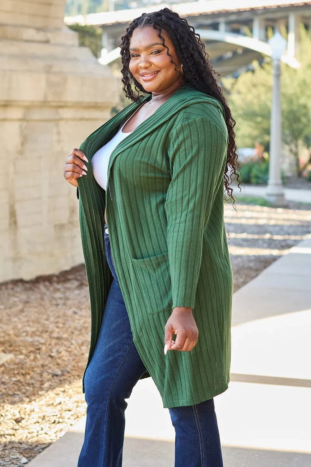 Basic Bae Full Size Hooded Sweater Cardigan - Fashorio