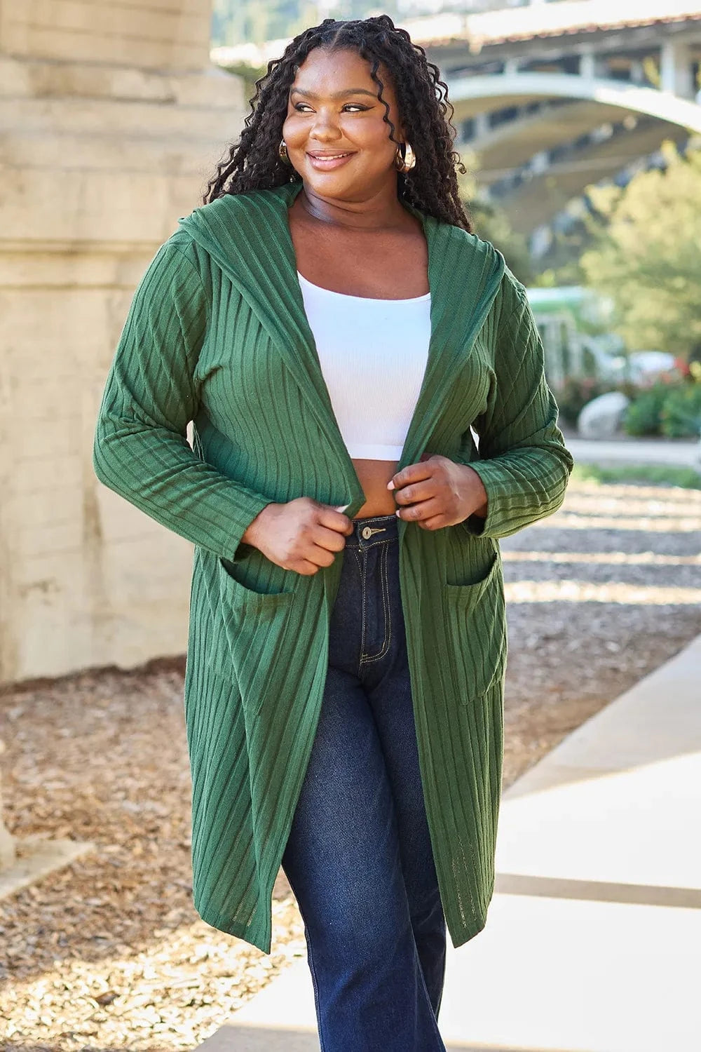 Basic Bae Full Size Hooded Sweater Cardigan - Fashorio