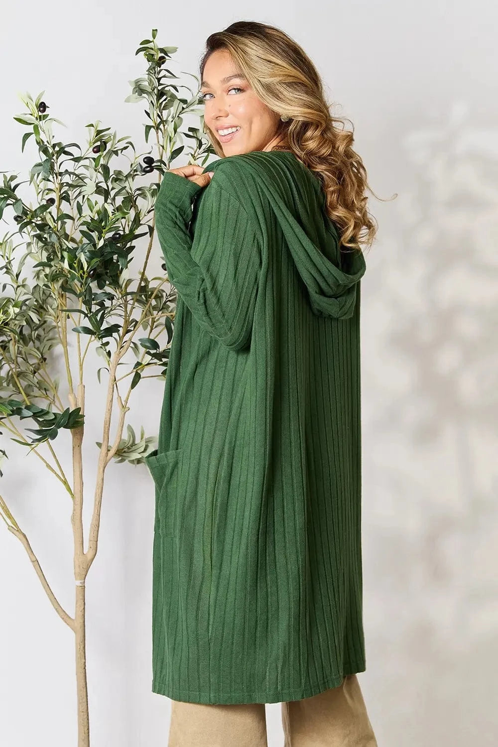 Basic Bae Full Size Hooded Sweater Cardigan - Fashorio