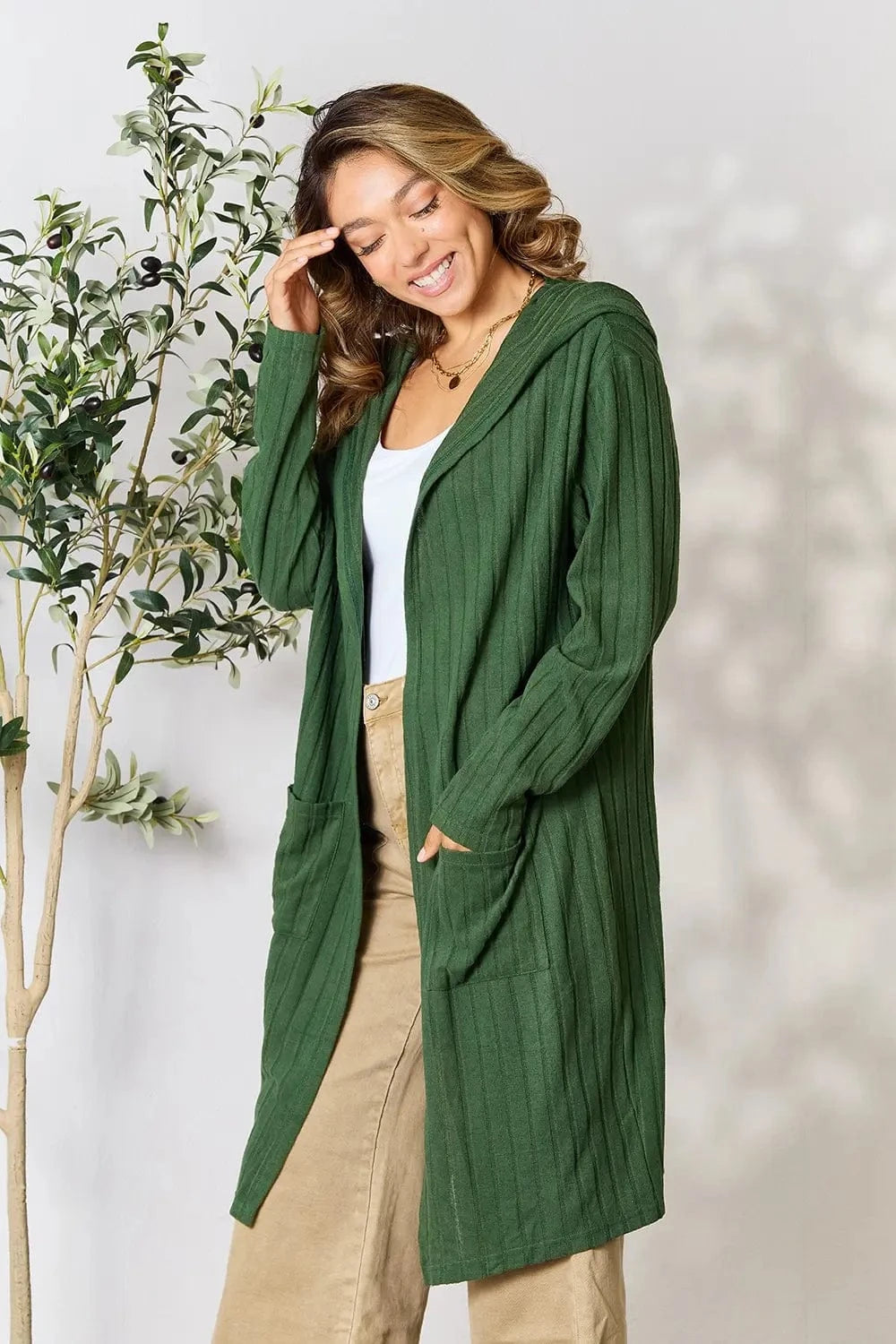 Basic Bae Full Size Hooded Sweater Cardigan - Fashorio