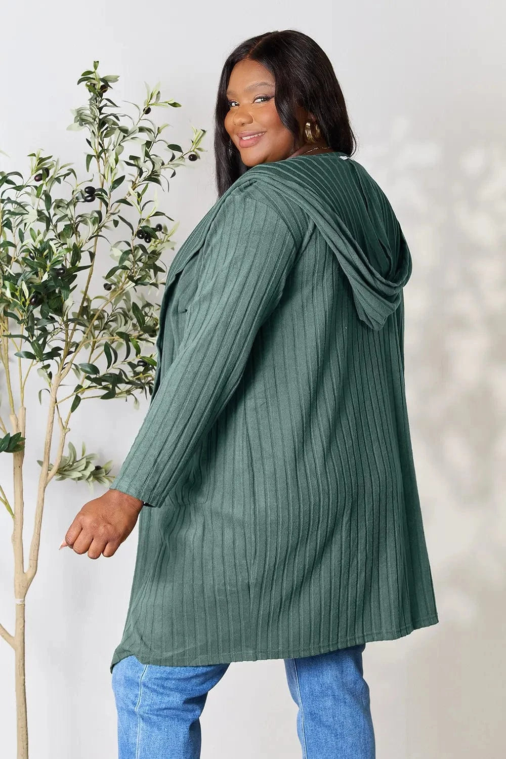 Basic Bae Full Size Hooded Sweater Cardigan - Fashorio