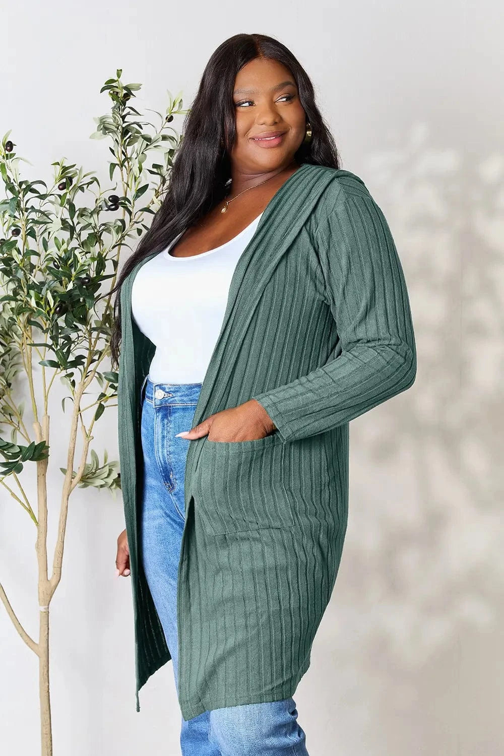 Basic Bae Full Size Hooded Sweater Cardigan - Fashorio
