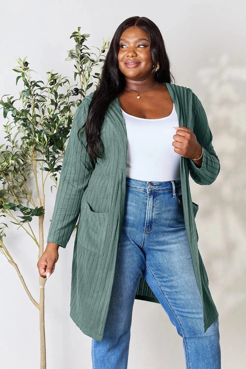 Basic Bae Full Size Hooded Sweater Cardigan - Fashorio