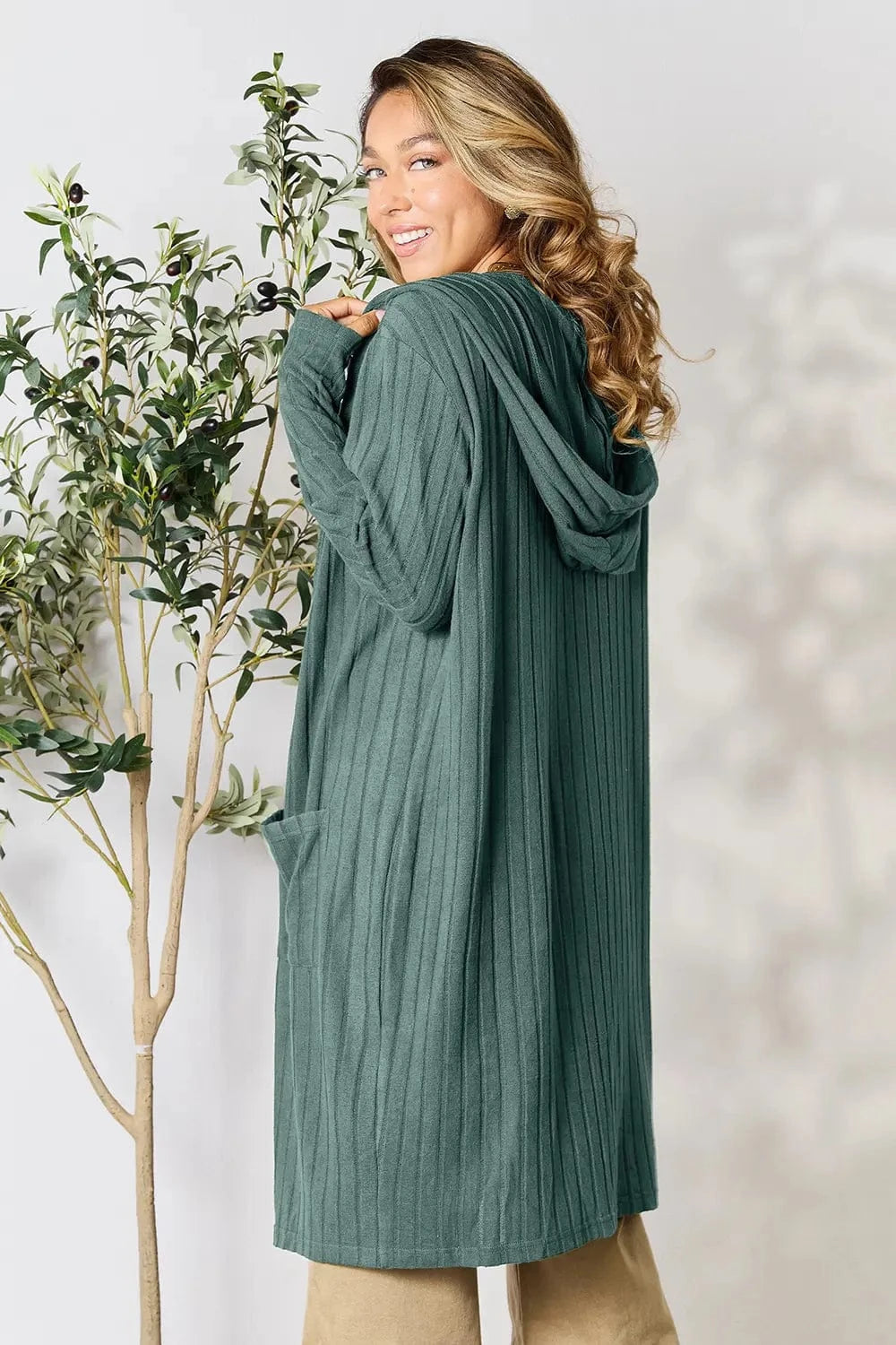 Basic Bae Full Size Hooded Sweater Cardigan - Fashorio