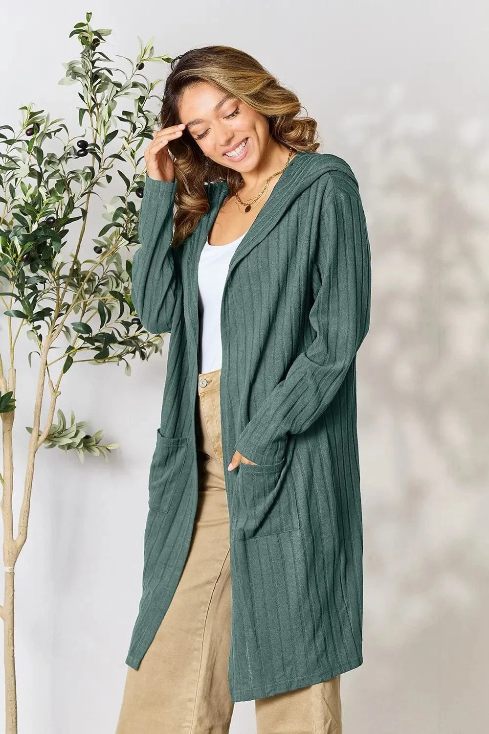 Basic Bae Full Size Hooded Sweater Cardigan - Fashorio