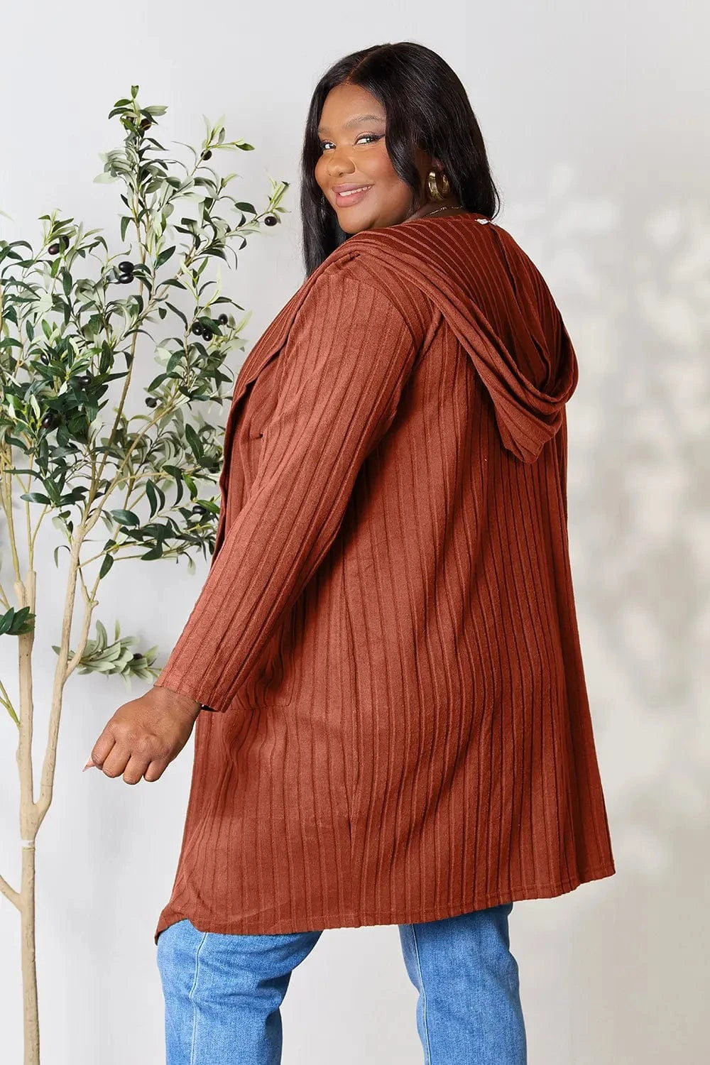 Basic Bae Full Size Hooded Sweater Cardigan - Fashorio