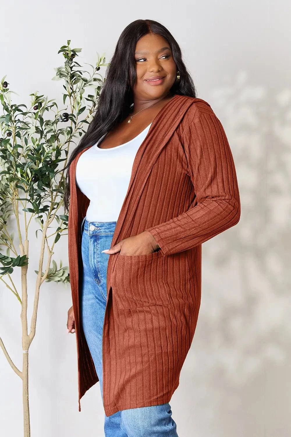 Basic Bae Full Size Hooded Sweater Cardigan - Fashorio