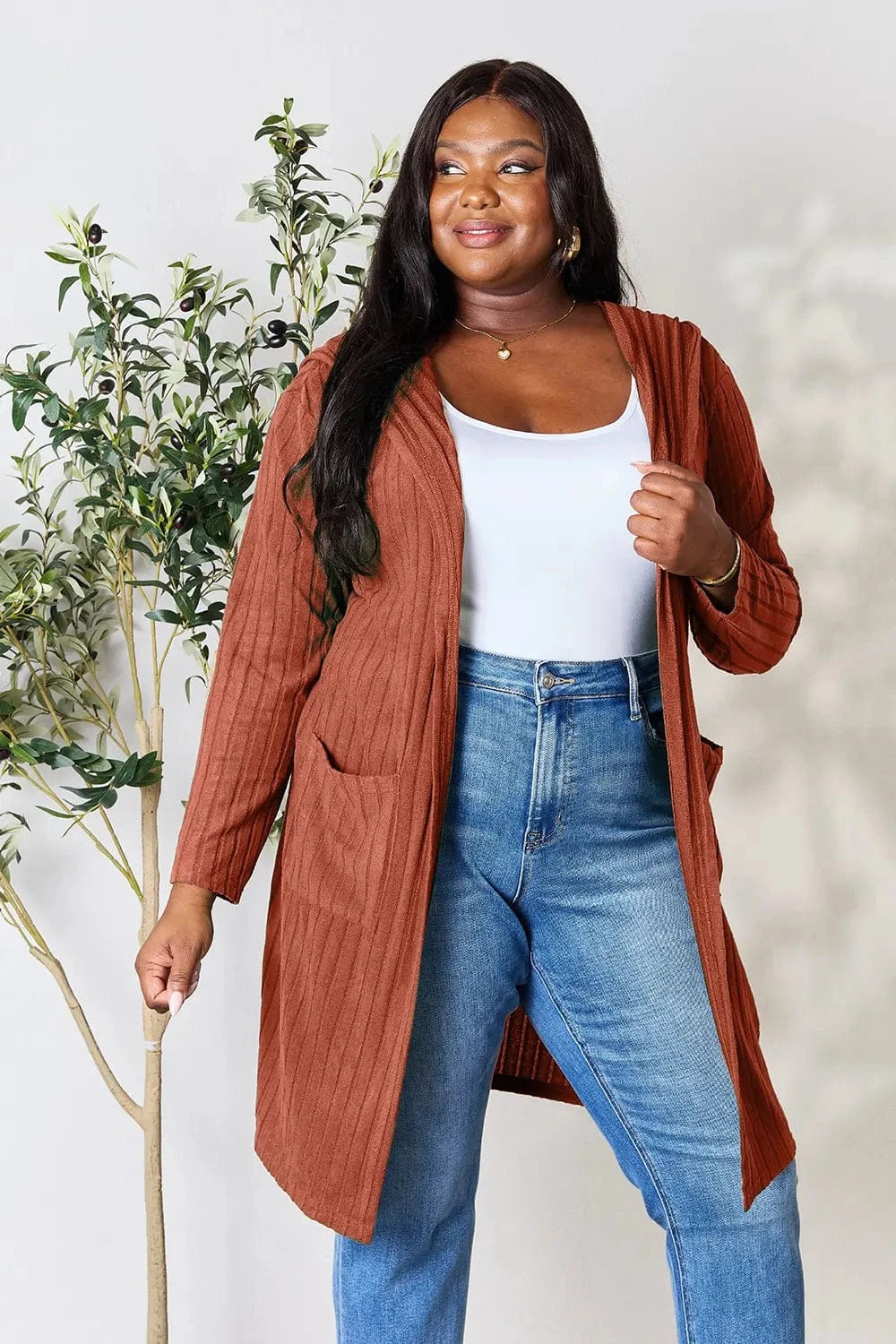 Basic Bae Full Size Hooded Sweater Cardigan - Fashorio