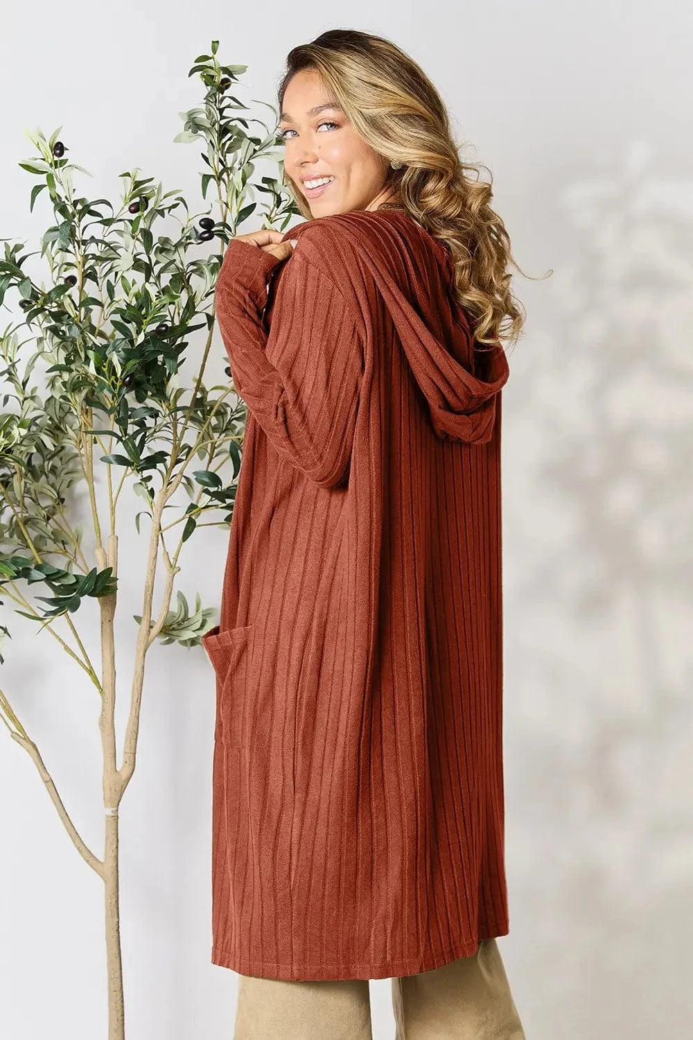 Basic Bae Full Size Hooded Sweater Cardigan - Fashorio