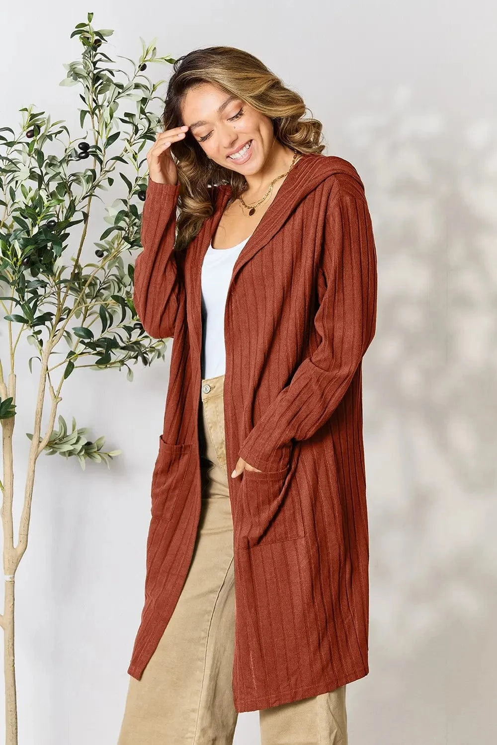 Basic Bae Full Size Hooded Sweater Cardigan - Fashorio