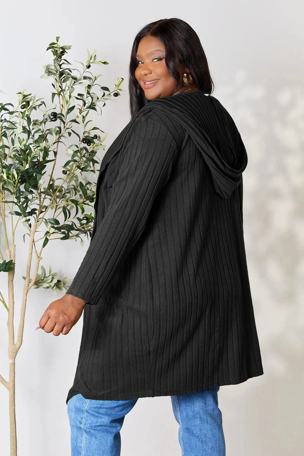 Basic Bae Full Size Hooded Sweater Cardigan - Fashorio
