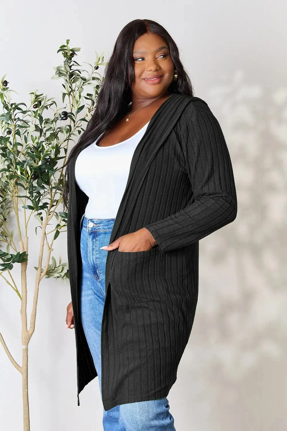 Basic Bae Full Size Hooded Sweater Cardigan - Fashorio