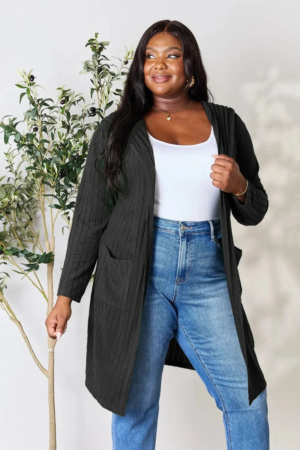 Basic Bae Full Size Hooded Sweater Cardigan - Fashorio