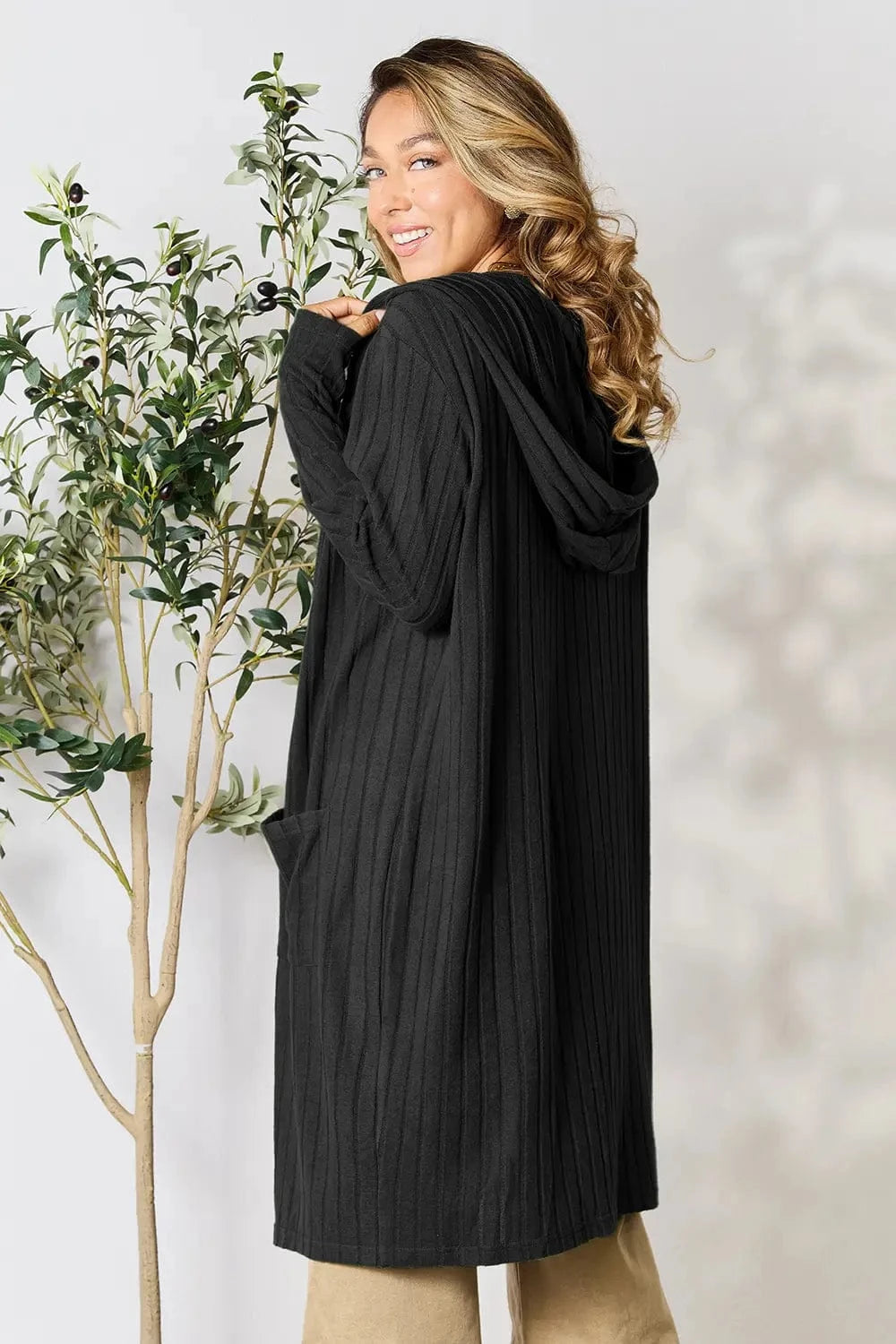 Basic Bae Full Size Hooded Sweater Cardigan - Fashorio