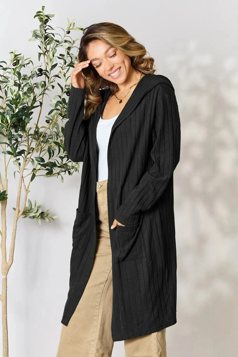 Basic Bae Full Size Hooded Sweater Cardigan - Fashorio