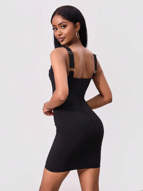 Fashorio Bead Trim Wide Strap Wrap Dress