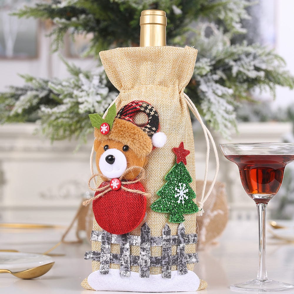 Assorted 2-Piece Christmas Doll Wine Bottle Covers Bear One Size - Fashorio