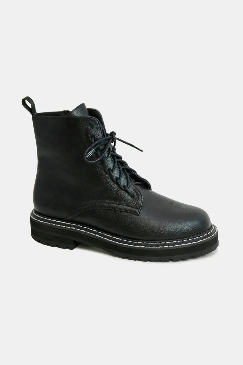 Beast Fashion Faux Leather Lace-Up Boots with Side Zipper - Fashorio