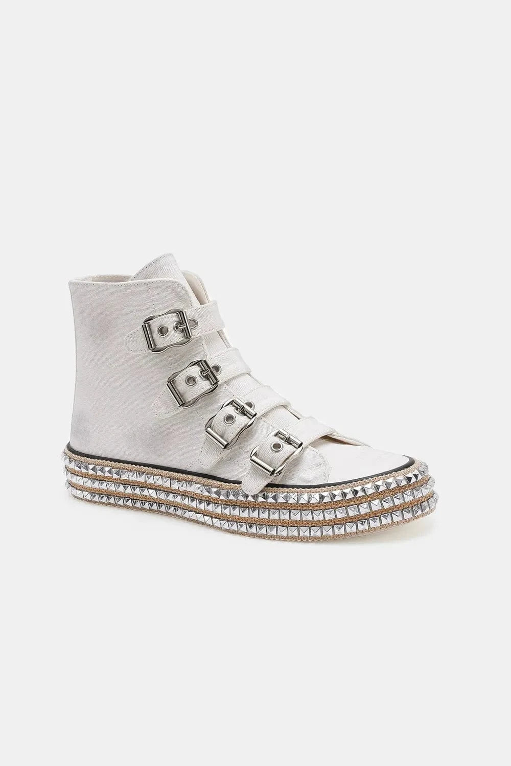 Beast Fashion Multi-Buckle Straps Studded Platform Sneakers - Fashorio