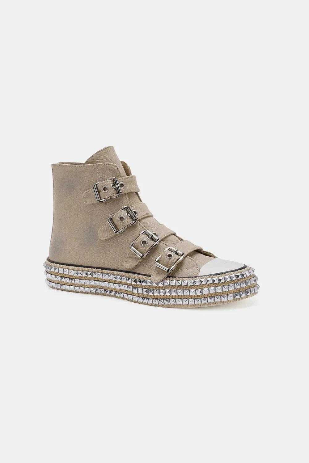 Beast Fashion Multi-Buckle Straps Studded Platform Sneakers - Fashorio