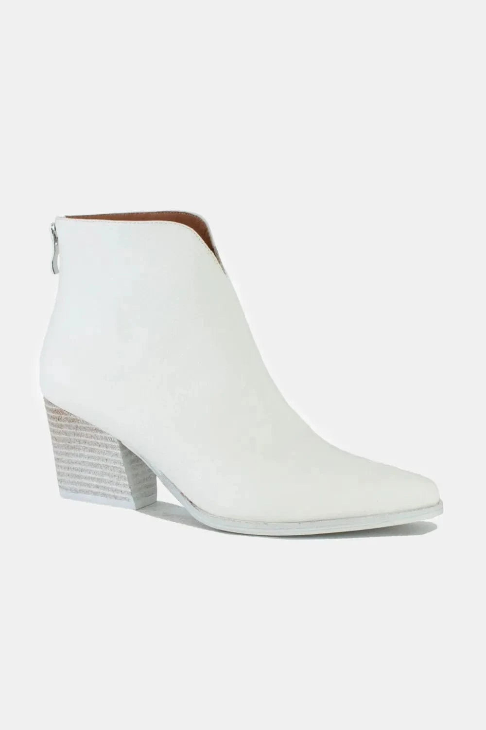 Beast Fashion PU Leather Block Heel Boots with Back Zippers - Fashorio