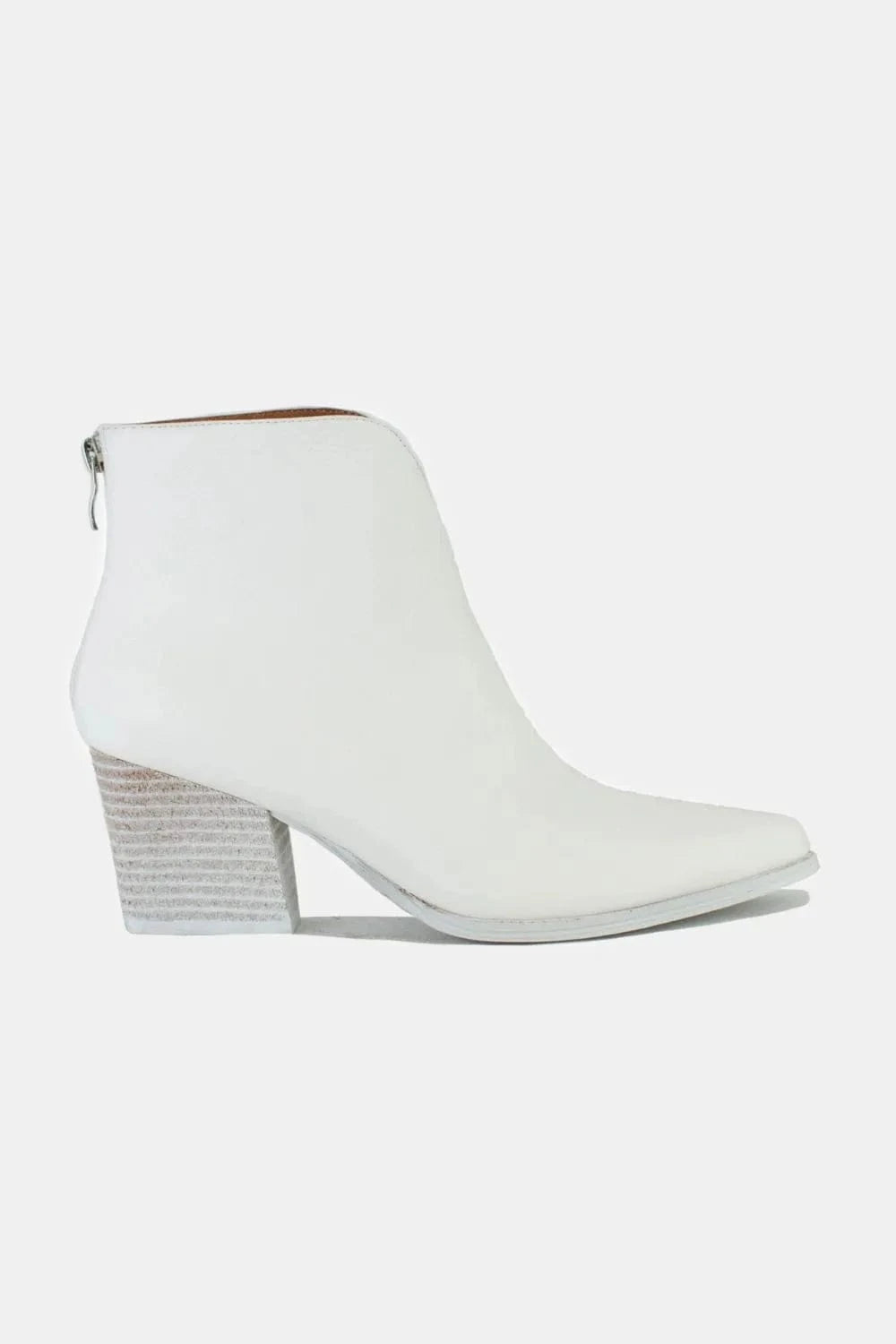 Beast Fashion PU Leather Block Heel Boots with Back Zippers - Fashorio
