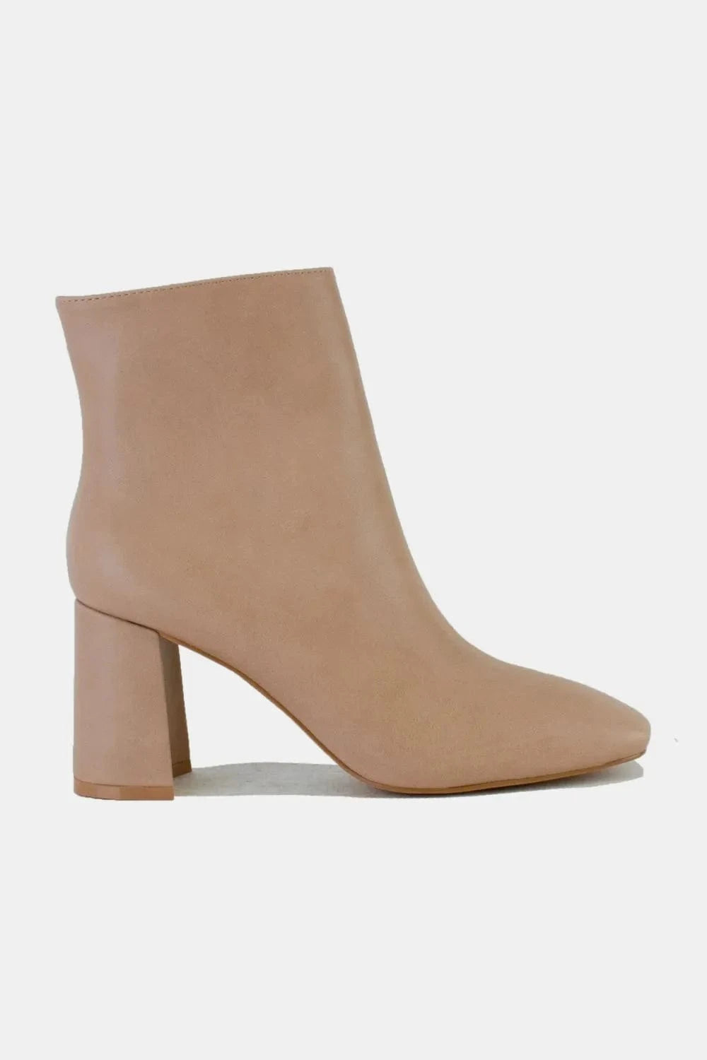 Beast Fashion PU Leather Block Heel Boots with Side Zippers - Fashorio