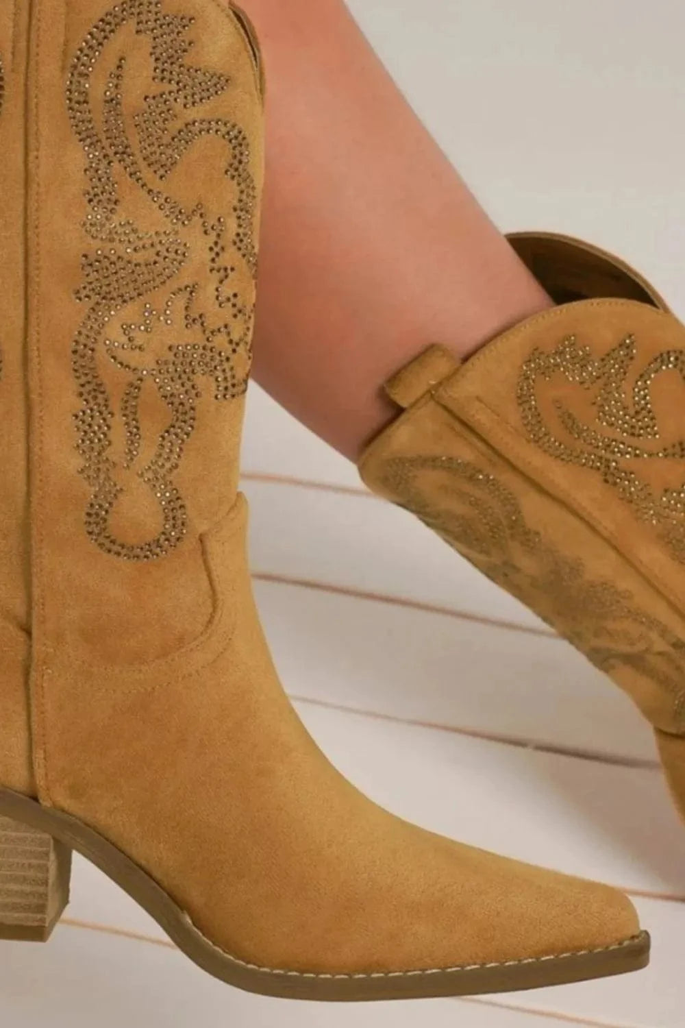 Beast Fashion Rhinestone Detail Point Toe Boots - Fashorio