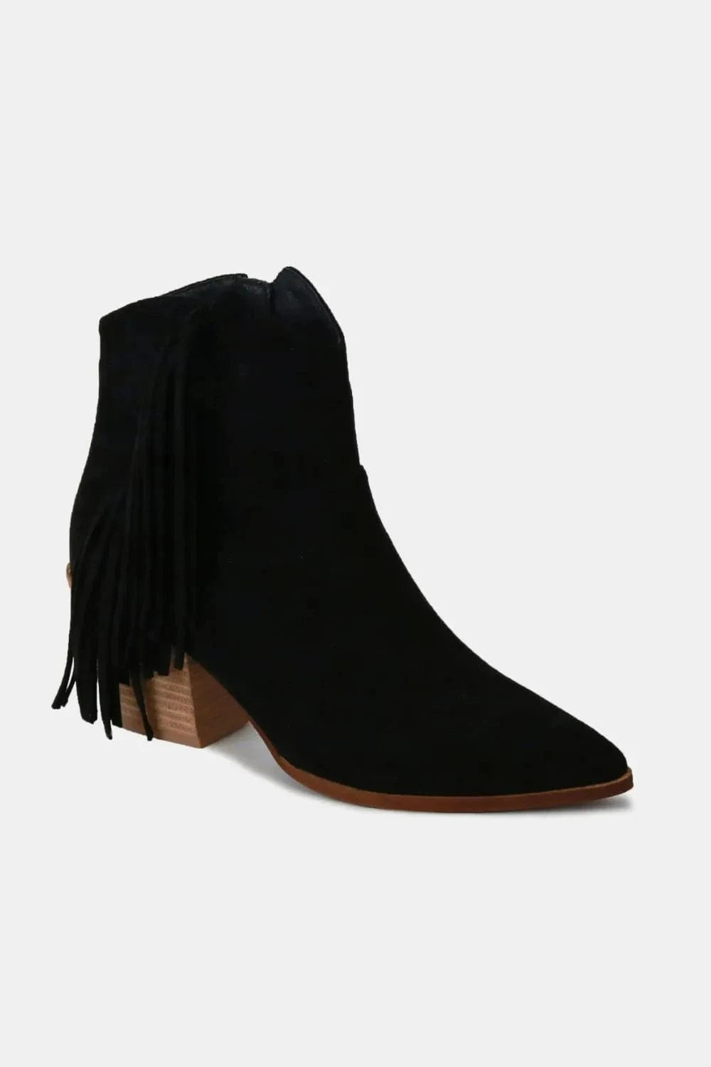 Beast Fashion Suede Fringe Point Toe Ankle Boots - Fashorio