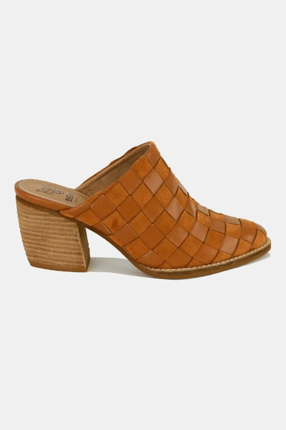 Beast Fashion Woven Checkerboard Block Heel Mule Shoes - Fashorio