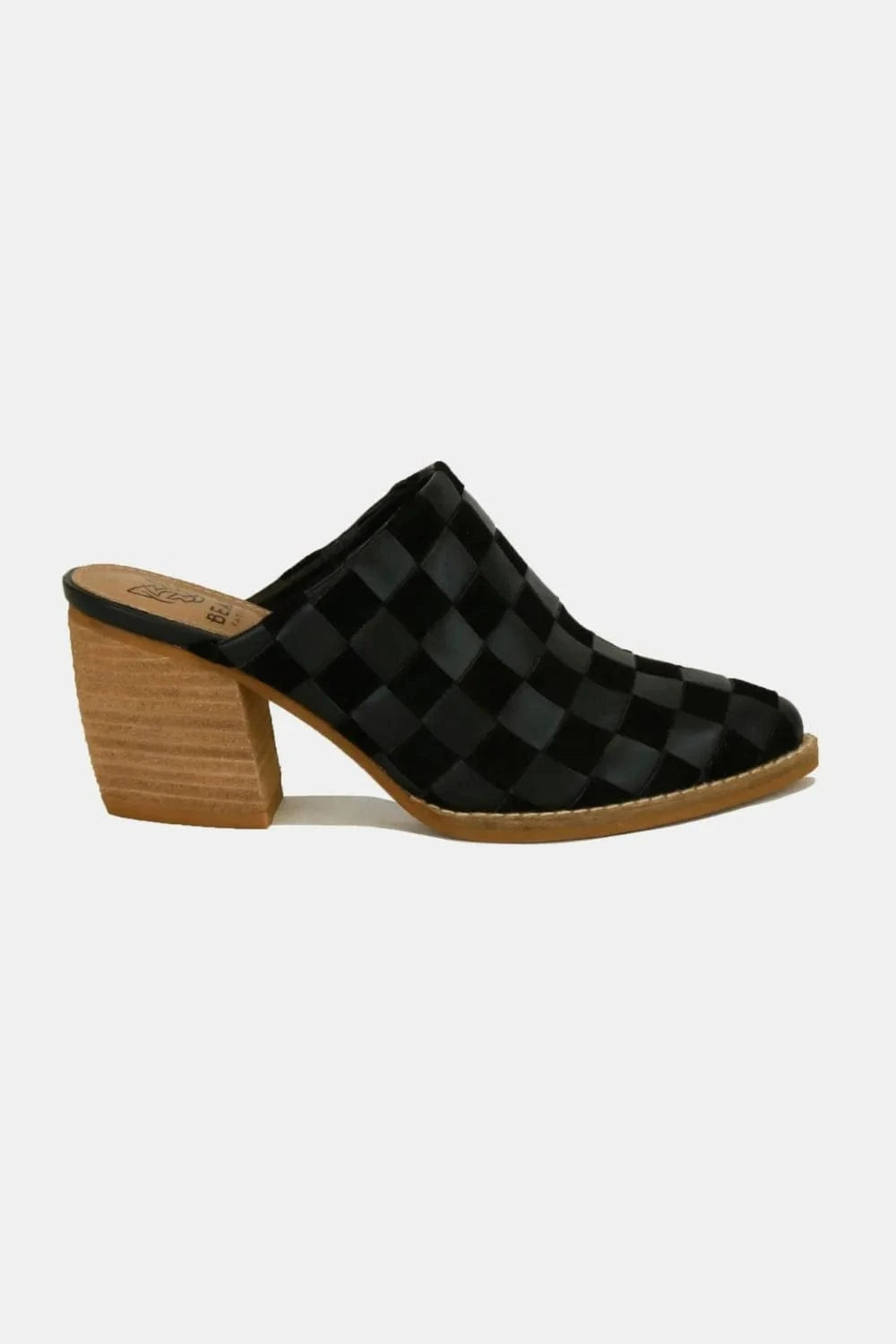 Beast Fashion Woven Checkerboard Block Heel Mule Shoes - Fashorio